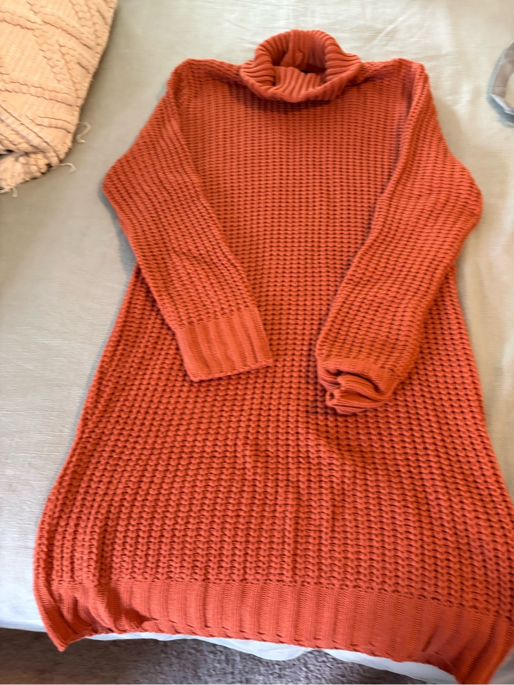 Boohoo Rust Orange Waffle Knit Turtleneck Sweater Dress